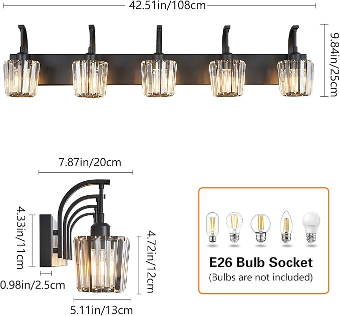 Modern Bathroom Vanity Light, 5-Light Black Wall Sconce - Image 4