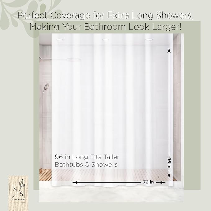 Stitch & Stone Shower Curtain Liner, Premium Medium Weight Durable Waterproof - Image 2