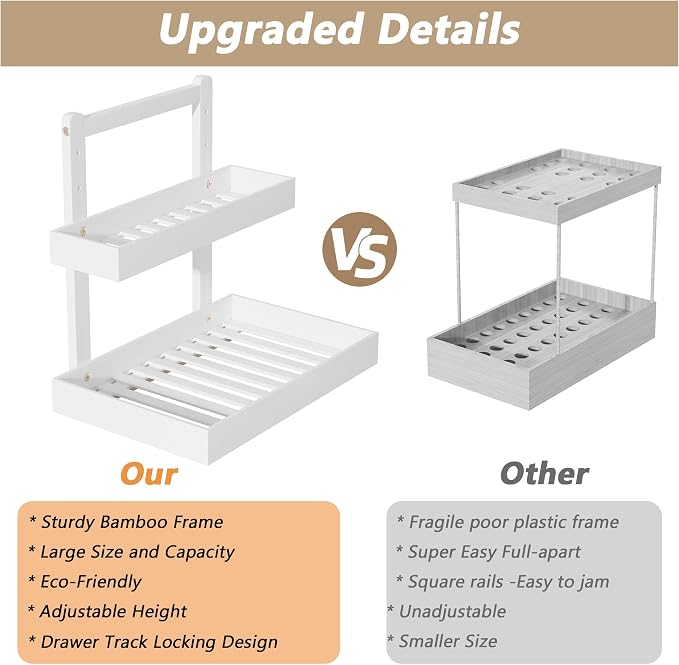 Bamboo Under Sink Organizer and Storage, 2 Tier Pull Out Cabinet Organizer - Image 5