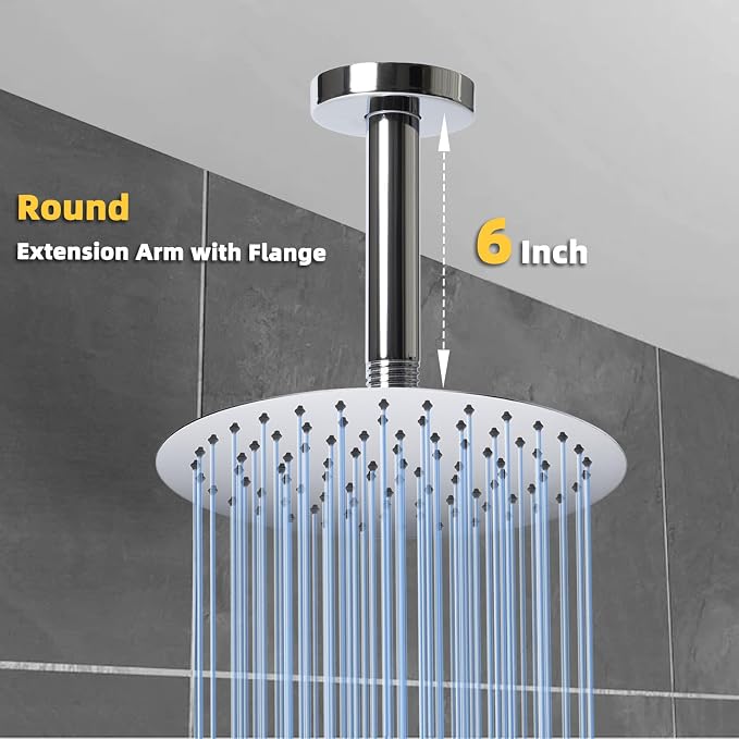 6 Inch Shower Arm with Flange, Ceiling Mounted Shower Head Extension Arm - Image 4