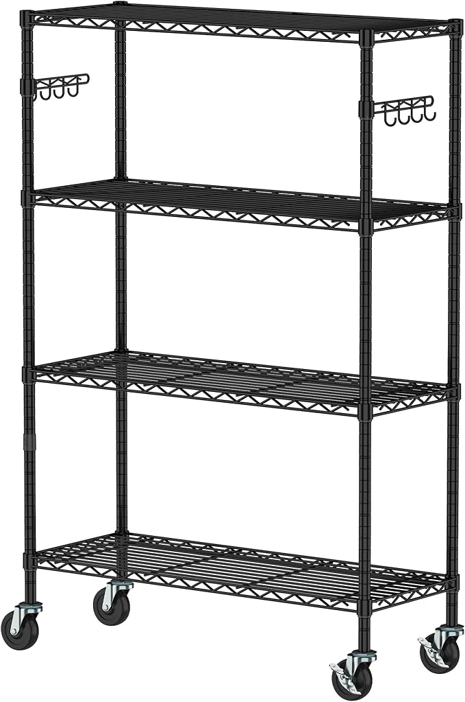 Storage Wire Shelving with Wheels 4-Tier Heavy Duty Garage Shelves Unit Metal - Image 9