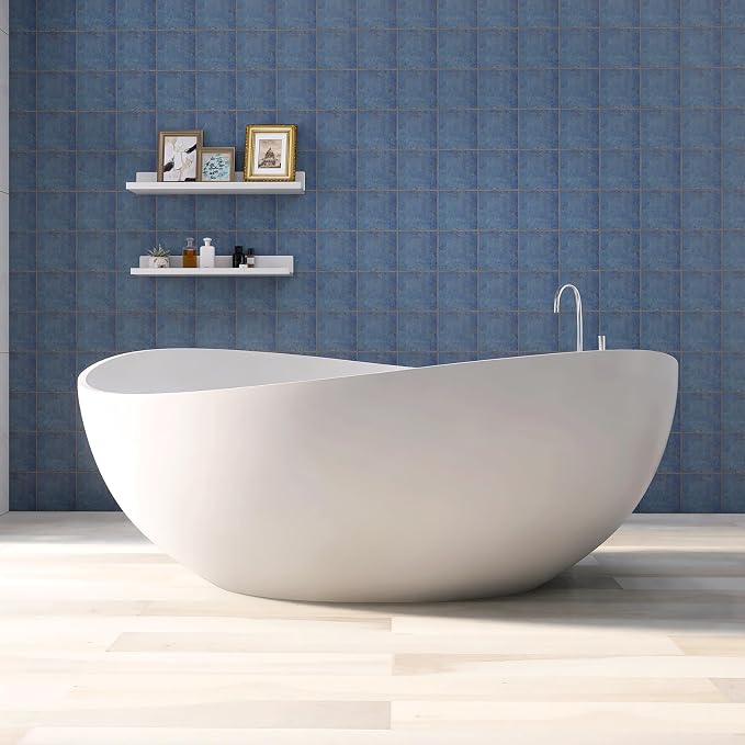 63'' Solid Surface Freestanding Bathtub Matte Soaking Bathtubs Tubs Oval Resin by MEDUNJESS