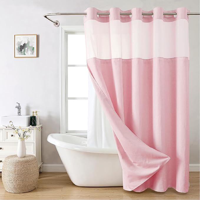 No Hooks Needed Linen Textured Shower Curtain by EACHOPE