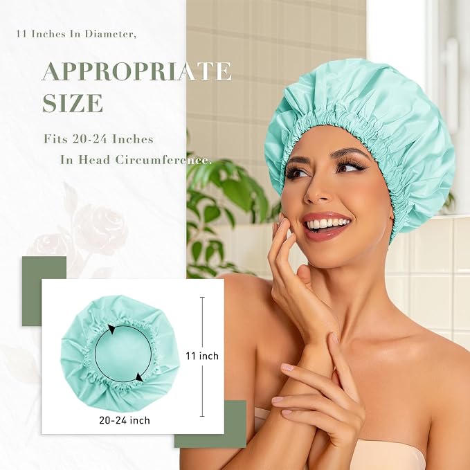 Reusable Shower Cap for Women, Large Waterproof Shower Essentials Bonnet - Image 3