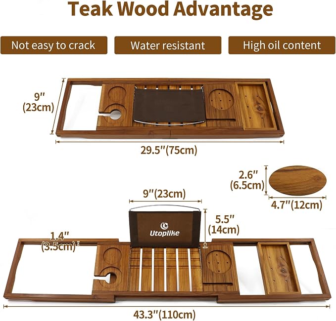 Utoplike Teak Bathtub Caddy Tray Bath Tray - Image 6