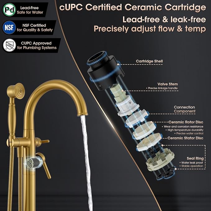 Free Standing Tub Faucet, Wintap Brass Antique Freestanding Bathtub Filler - Image 7
