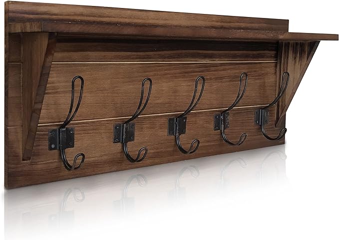 HBCY Creations Rustic Brown Solid Wood Wall Mounted Coat Rack by HBCYCreations