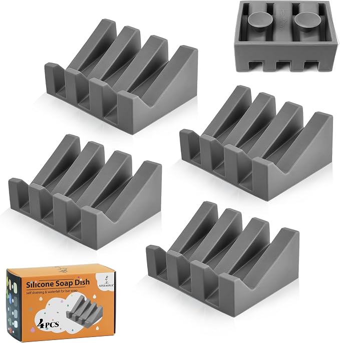 Silicone Soap Dish with Drain, Upgrade Double Suction Cups at The Bottom by AIXIAOYA