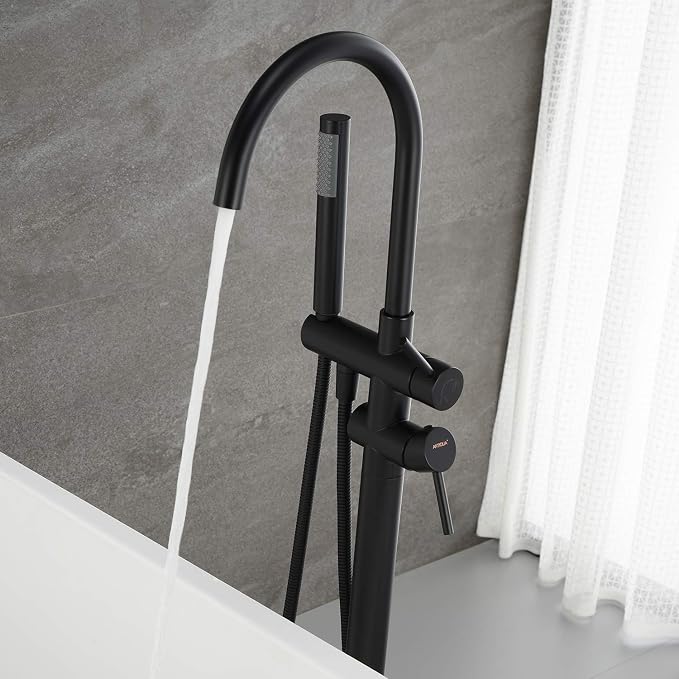 Freestanding Tub Filler Bathtub Faucet Black Floor Mount Brass Bathroom Faucets - Image 4