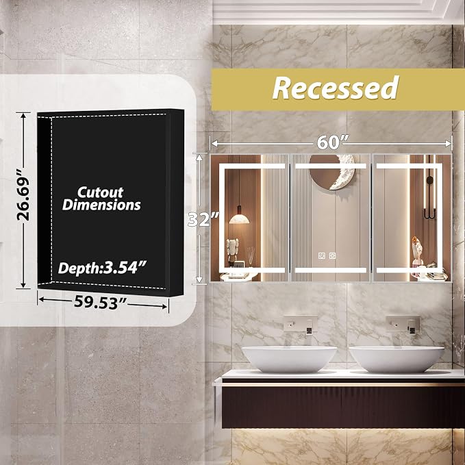 APRILSOUL 60X32 Inch Silver Bathroom Medicine Cabinet - Image 2