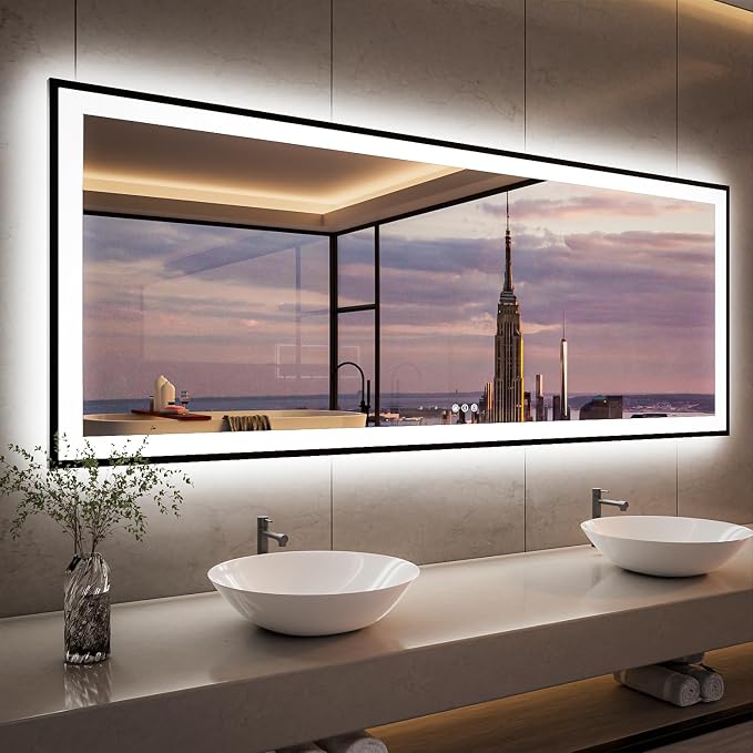 ISKM Framed LED Mirror for Bathroom 84"x32", Dimmable LED Bathroom Mirror by ISKM-IStillKeepMovin