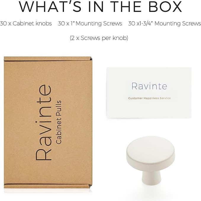 Ravinte 30 Pack Drawer Pulls 1-1/4 Inch Kitchen Cabinet Knobs White Solid Round - Image 7