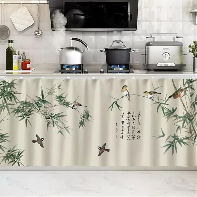 SK Studio Short Curtains for Kitchen, Cabinet Shelf Dust-Proof Blackout Tier by SK+Studio