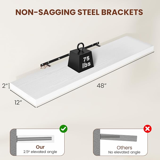 Vivelove 2" Thick Floating Shelves, 47.2 Inch X 12 Deep Shelves - Image 3