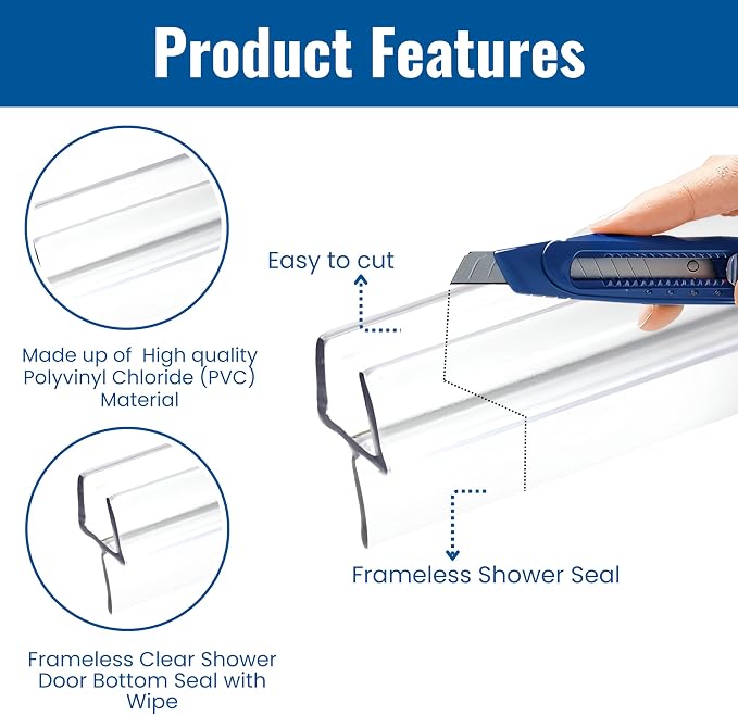 KC Hardware 36 Inch Frameless Clear Shower Door Bottom Seal - Image 2