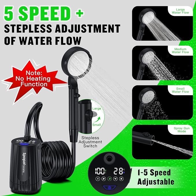 Portable Shower for Camping, 10000mAh Rechargeable Camping Shower - Image 7