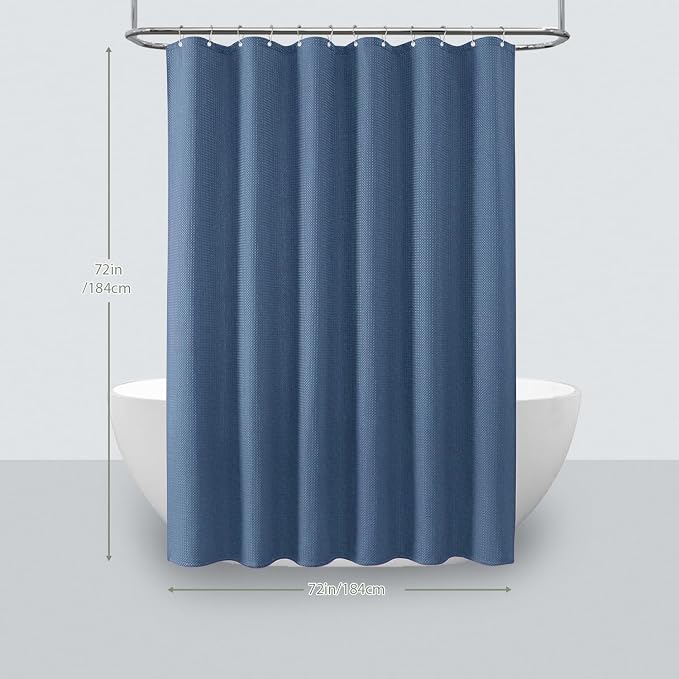Inhousolu Fabric Shower Curtain Waffle Weave, Moonlight Blue 230 GSM Heavy Duty - Image 6