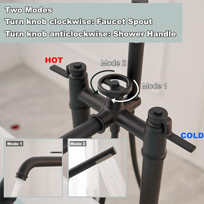 Gold Freestanding Bathtub Faucet Floor Mount Tub Filler - Image 4