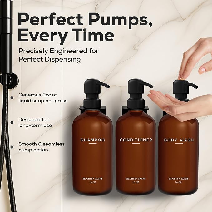 Amber Shampoo and Conditioner Dispenser Set Wall Mounted by Brighter Barns - Image 4
