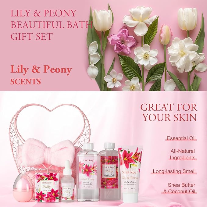 Gift Basket Christmas Gifts for Women Spa Set Lily & Peony Home Spa Set - Image 7