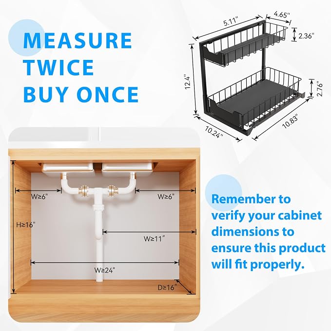 2 Pack Under Sink Organizer, Under Sink Organizers and Storage, Smooth & Silent - Image 2