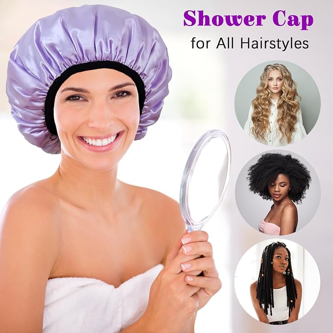Shower Cap Reusable Waterproof, Terry Lined Shower Caps - Image 4