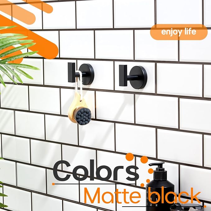 Robe Hook Matte Black Bath Towel Hooks Stainless Steel Wall Hooks - Image 6