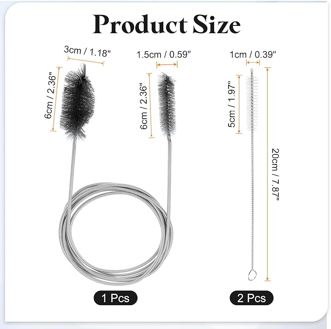 HARFINGTON 3pcs Flexible Long Drain Brush Straw Cleaner Set 78.74" Stainless - Image 2