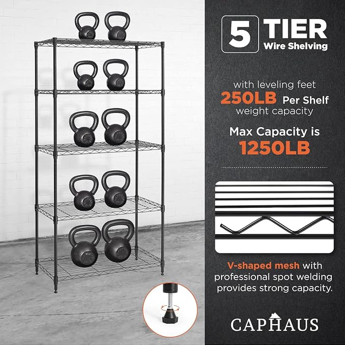CAPHAUS 3/4/5-Tier Adjustable Height Wire Shelving Unit, Wire Rack Shelving - Image 6