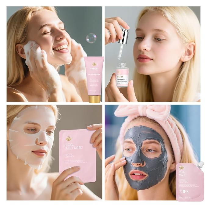 Rose Facial Skin Care Set, Beauty Care Kit, Sheet Mask, Makeup Bag, Face Serum - Image 5