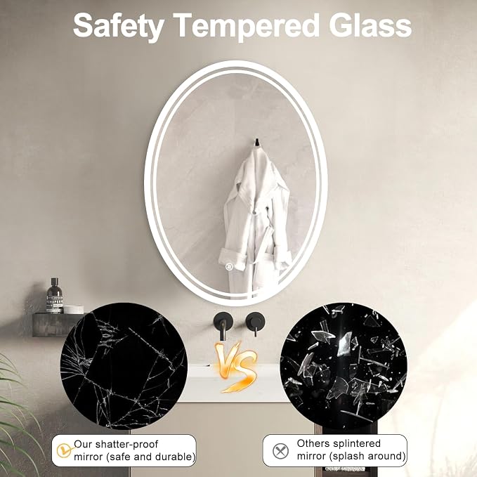 32 x 24 inch Oval LED Bathroom Mirror Anti-Fog 3 Colors Light Dimmable Wall - Image 5