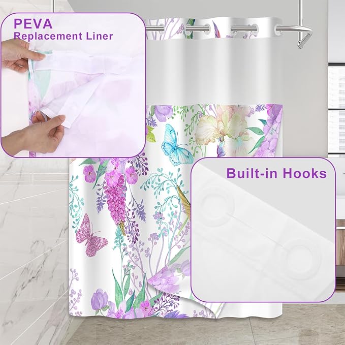 No Hook Shower Curtain with Snap in Liner - Image 3