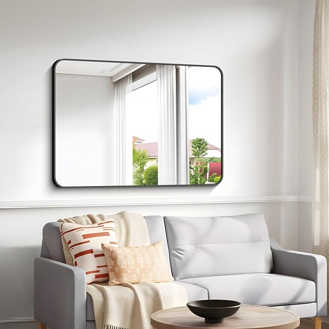 BONEWEI 30x40 inch Bathroom Mirror, Wall Mounted Bathroom Frame Vanity Mirror - Image 6