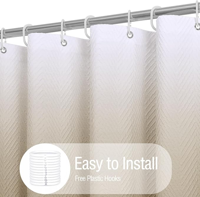 Gibelle Ombre Brown Shower Curtain, 3D Embossed Textured Herringbone Fabric - Image 7