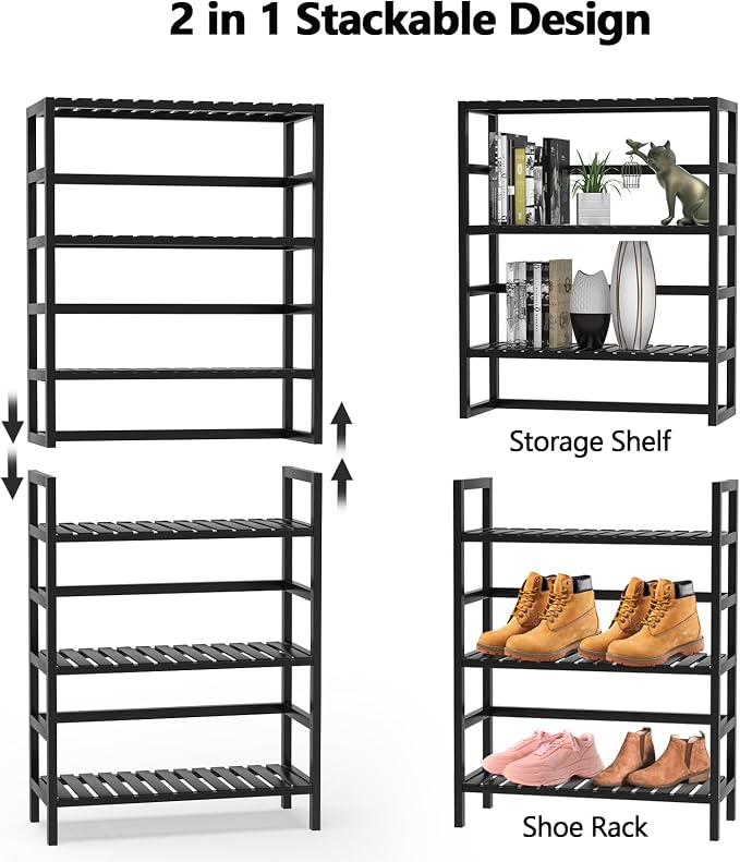 VASMIA 6-Tier Bamboo Shelf, Bamboo Storage Shelving Unit, Tall Bookcase - Image 6