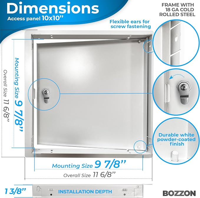 BOZZON Access Panel for Drywall 10 x 10 inch – Metal Door - Image 2