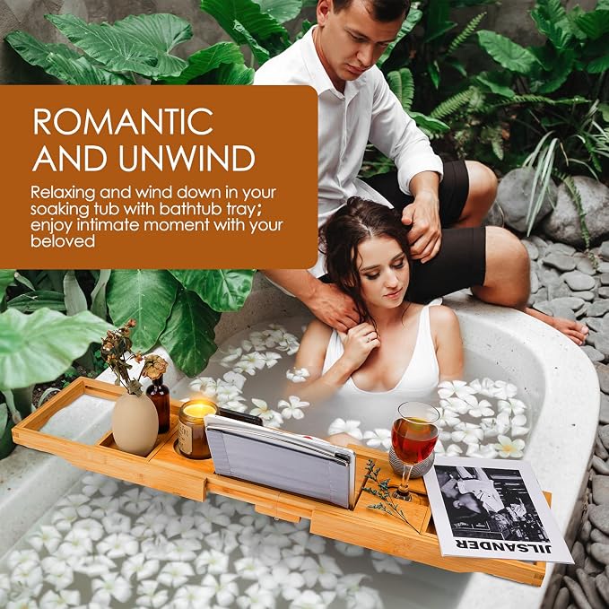 Foldable Bathtub Caddy Tray, Bamboo Bath Tub Tray Table - Image 3