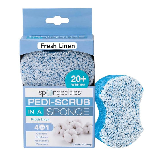 Spongables Pedi Scrub Foot Exfoliating 20+ Wash Sponge, Fresh Linen by Spongeables