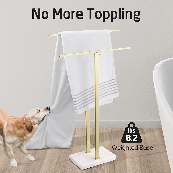 KES Standing Towel Rack with Marble Base, 2-Tier Towel Stand - Image 2