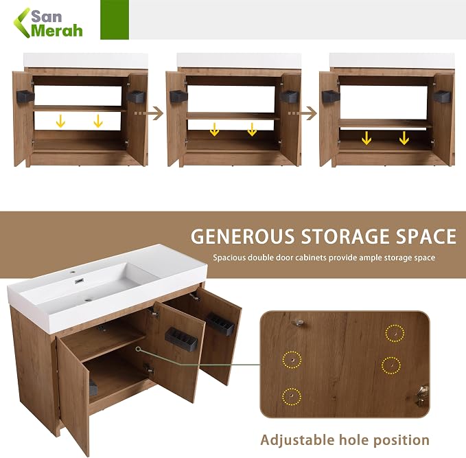 48 inch Bathroom Vanity with Sink, Single Resin Sink Bathroom Cabinet, Modern - Image 4