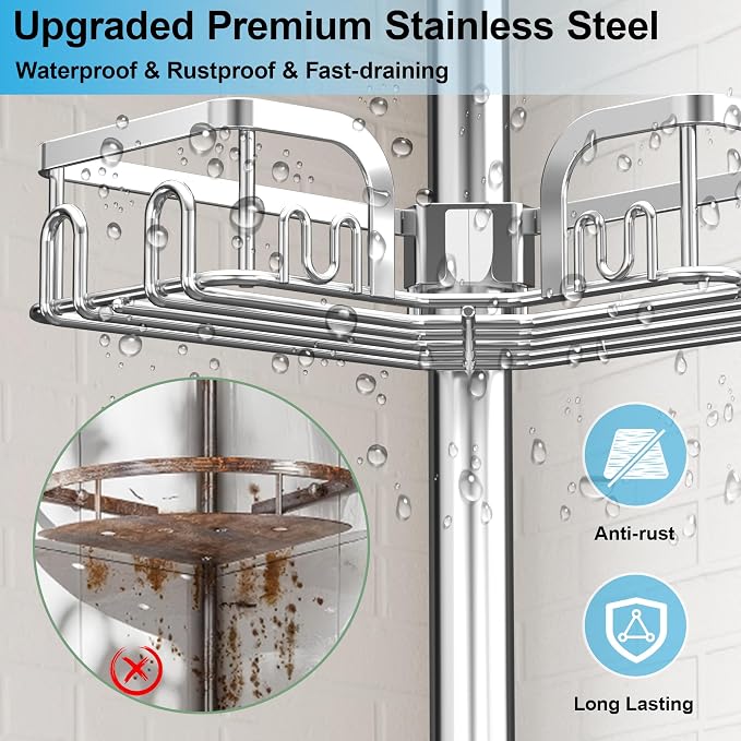 Corner Shower Caddy Tension Pole, 39-113 inch Adjustable Rustproof Floor - Image 8