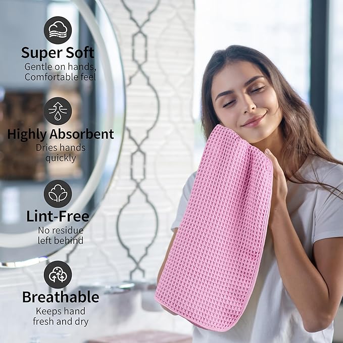 Microfiber Waffle Hand Towels, 4 Pieces, Fast Drying, Lint Free - Image 4
