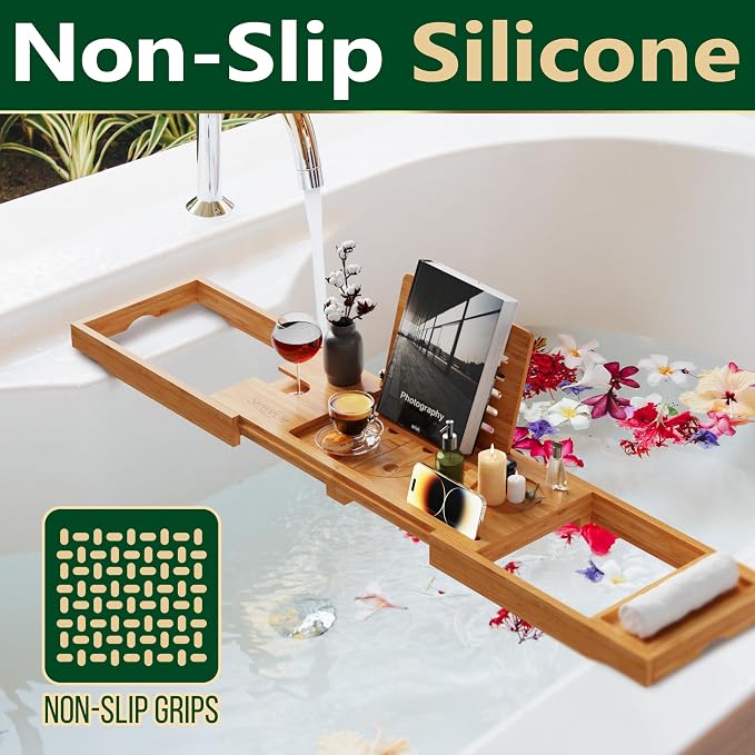 SereneLife Bamboo Bath Caddy - Image 6