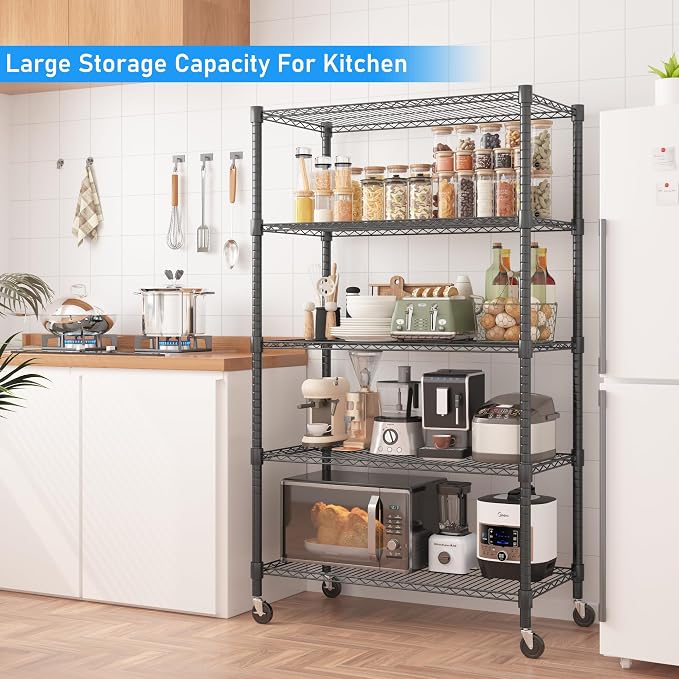 Homdox Heavy Duty Storage Shelves, 5 Tier Wire Shelving Unit - Image 2
