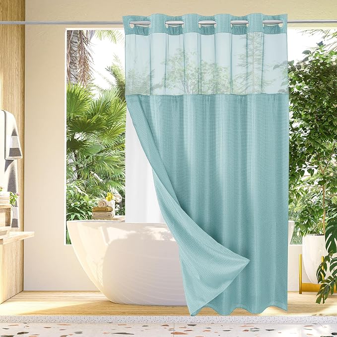 Gibelle Extra Long Shower Curtain 72x86, Waffle Weave Bathroom Shower Curtain by Gibelle