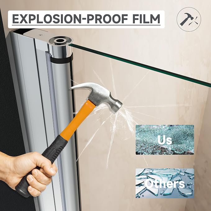 33.5-35 Inch Pivot Shower Door 72 Inch H, Semi-Frameless Sliver Aluminum - Image 6