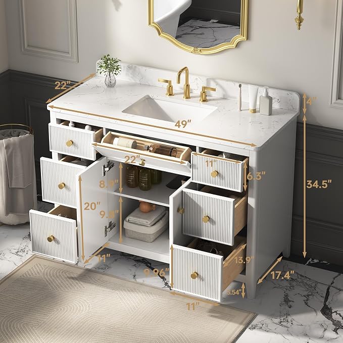 48 Inch Bathroom Vanity with Sink, Undermount Single Sink Vanity with - Image 2
