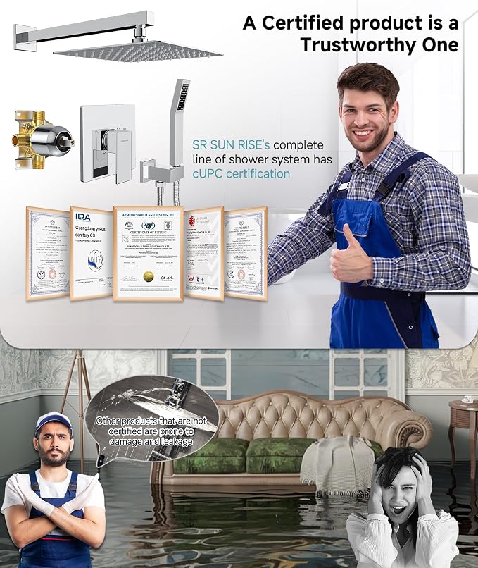 SR SUN RISE Shower System Bathroom 10 Inch Rainfall Shower Head & Handle Set - Image 3