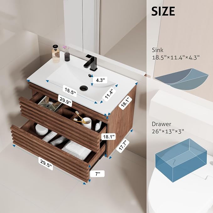 LUCKWIND 30" Floating Bathroom Vanity - Image 2