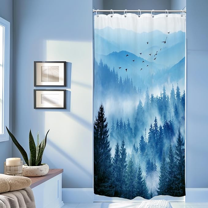 Riyidecor Stall Half Small Rv Shower Curtain 36Wx72H Inch Blue Mountain Single by Riyidecor